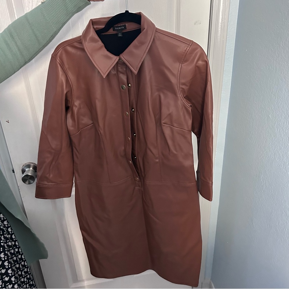 NWT Talbots Women's Tan Faux Leather Dress